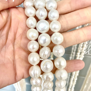 Natural Freshwater Pearls Round Beads 11 - 13 mm - 15.5"inches Strand White - Beadsy Beads