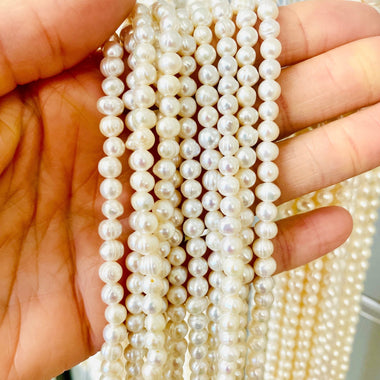 Natural Freshwater Pearls Round Beads 5 - 6 mm - 15.5"inches Strand White - Beadsy Beads
