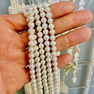 Natural Freshwater Pearls Round Beads 6 - 7mm - 15.5"inches Strand White - Beadsy Beads
