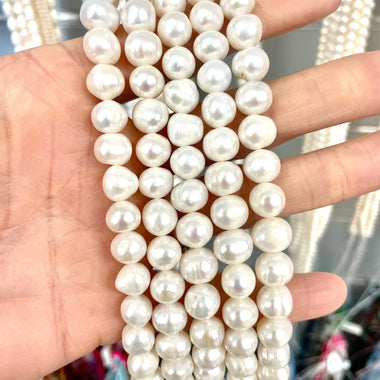 Natural Freshwater Pearls Round Beads 9 - 10 mm - 15.5"inches Strand White - Beadsy Beads