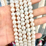 Natural Freshwater Pearls Round Beads 9 - 10 mm - 15.5"inches Strand White - Beadsy Beads