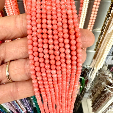 Natural Pink Coral Round Bead 4mm - 15.5"inches Strand - Beadsy Beads