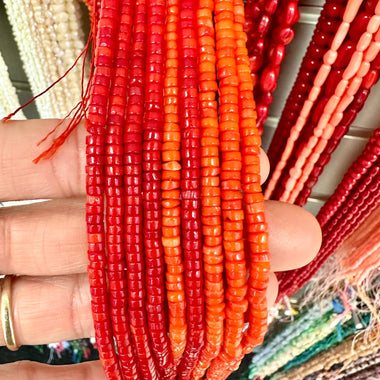 Natural Red Coral Heishi Bead Irradiated 4mm - 15.5"inches Strand - Beadsy Beads