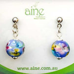 NIckel Free Stud Earrings handmade glass Flower encased Milky Blue - Beadsy Beads