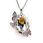925 Sterling Silver plated Swarovski Pendants Butterfly Oval Crystal
