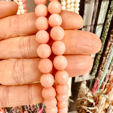 Pink Coral Round Faceted Bead 8mm - 15.5"inches Strand - Beadsy Beads