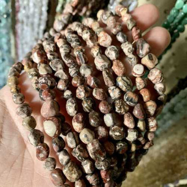 Pink Leopard Jasper Crystal Tumbled Nugget Gemstones Beads 6 - 8mm – 15.5″ Strand - Beadsy Beads