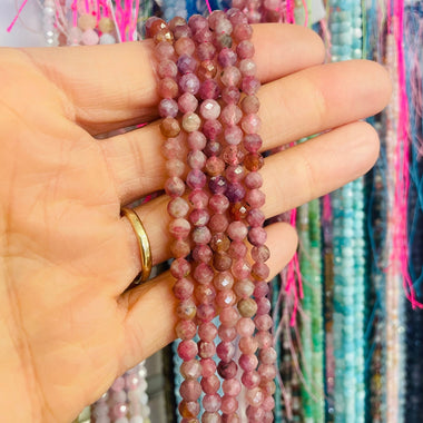 Pink Tourmaline Crystal Faceted Round Gemstones Beads 5mm - 15.5" Strand - Beadsy Beads