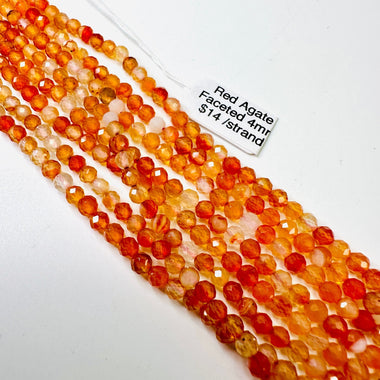 Red Agate Crystal Round Faceted 4mm Beads - 15.5" Strand - Beadsy Beads
