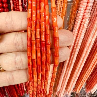 Red Coral Bamboo Bead 4mm - 15.5"inches Strand - Beadsy Beads
