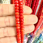 Red Coral Bamboo Bead Faceted Rondelle ''AA'' 6x4 mm - 15.5"inches Strand - Beadsy Beads