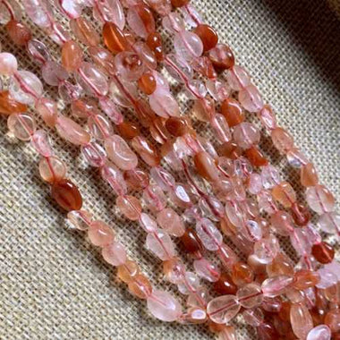 Red Quartz Crystal Tumbled Nugget Gemstones Beads 6 - 8mm – 15.5″ Strand - Beadsy Beads