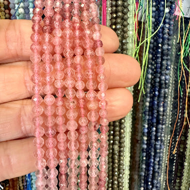 Strawberry Quartz Crystal Round Faceted Gemstone Beads 4mm -15.5" Strand - Beadsy Beads