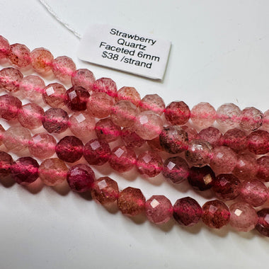 Strawberry Quartz Round Faceted Crystal Gemstones 6mm Beads - 15.5 Inches Strand - Beadsy Beads