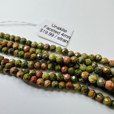 Unakite Round Faceted Crystal Gemstone 4mm Beads - 15.5" Strand | Embrace Emotional Healing and Spiritual Balance - Beadsy Beads