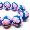 Handmade Polymer Clay Beads Round 18mm Flower Blue (2pcs)