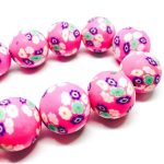 Handmade Polymer Clay Beads Round 18mm Flower Pink (2pcs)