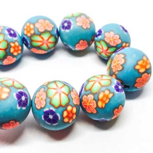 Handmade Polymer Clay Beads Round 18mm Flower aqua (2pcs) - Beadsy Beads