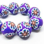 Handmade Polymer Clay Beads Round 18mm Flower Purple (2pcs)