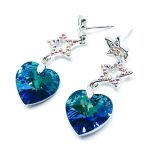 925 Sterling silver Swarovski Earrings Love heart Bermuda blue