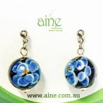Nickel Free Stud Earrings Handmade glass Round 14mm Blue Flower