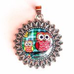 Pendant Glass Cabochon 20mm glass diametre Mother Daugther Owl
