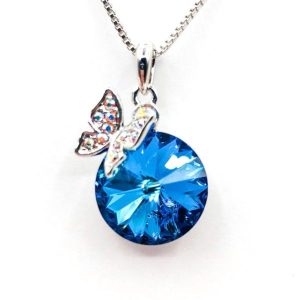 Sterling silver Swarovski Pendant Butterfly Round Bermuda blue -0