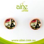 Nickel Free Rose Gold PLated Glass cabochon Earrings Paris